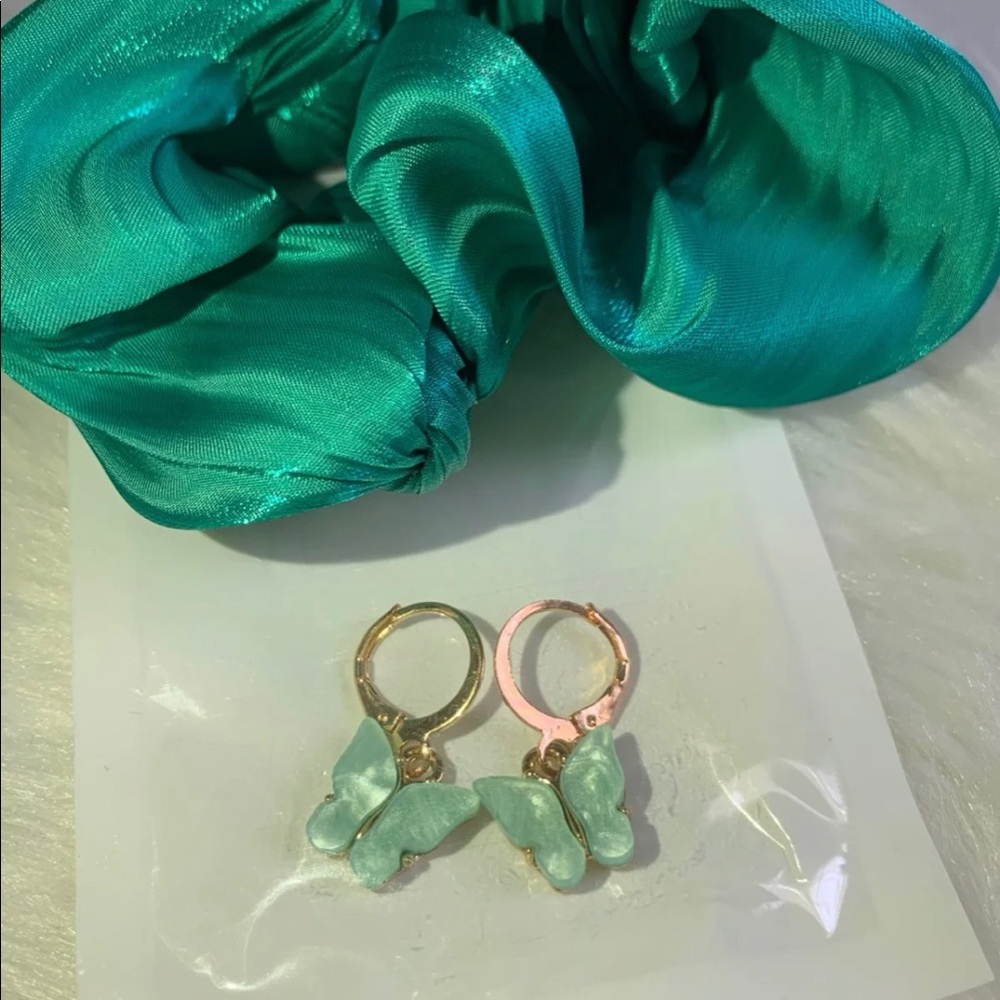 Green butterfly earrings